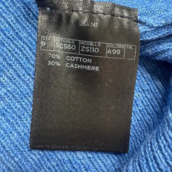 Zegna Sport Blue Cotton Cashmere Crewneck Sweater Men's Size Large (44)